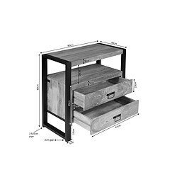 Robuuste houten bijzettafel met zwart metalen frame, inclusief twee ruime lades en open opbergruimte voor woon- of slaapkamer, 80x40x67 cm, veelzijdig en stijlvol meubel van Mokana Meubelen.