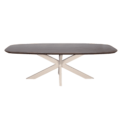 Modern eettafel met een eleganten houten blad en unieke sculpturale poten, perfect voor een stijlvolle eetkamer of interieur.