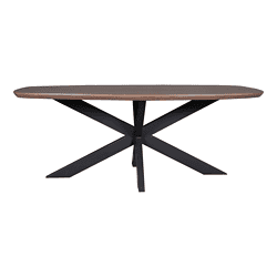 Elegante eettafel met een oerhouten blad en zwart metalen onderstel, perfect voor moderne eetkamers. Mokana Meubelen biedt op maat gemaakte, duurzame meubeloplossingen voor elk interieur.