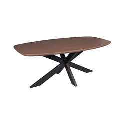 Vintage houten eettafel met zwart onderstel, modern design, perfect voor een stijlvolle eetruimte.