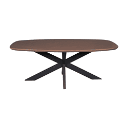 Elegante houten eettafel met zwart metalen onderstel, modern design en ruime afmetingen, perfect voor elke eetkamer of vergaderruimte.