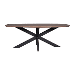 Elegante eettafel van mokana.nl met een mooi houten blad en zwarte metalen onderstel, perfect voor een moderne eetkamer.