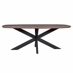 Elegante eettafel met een massief houten blad en zwart metalen onderstel, perfect voor moderne woonruimtes en eetkamers. Duurzaam en stijlvol design door Mokana Meubelen.