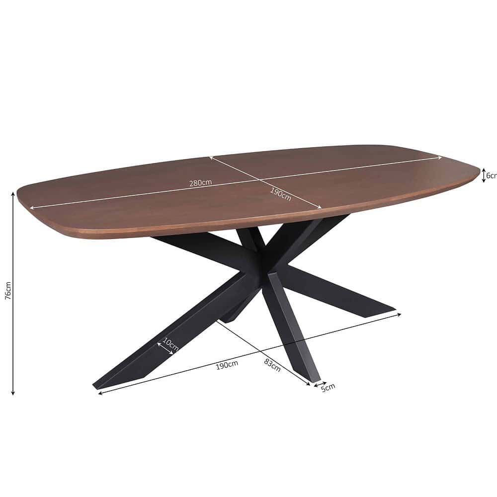 Warm houten eettafel met zwart metalen onderstel, modern ontwerp, perfecte balans tussen design en functionaliteit voor elk interieur.