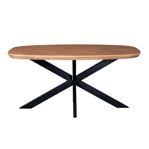 STF-7814-1 Natuurlijke eikenhouten eetkamertafel met zwart metalen onderstel, modern en stijlvol design voor een sfeervolle eetruimte.