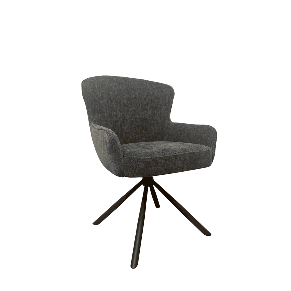 Vintage draaibare fauteuil met zwart onderstel, hoogwaardige meubelstijl, comfortabele bekleding en uniek design, perfect voor moderne woonkamers.