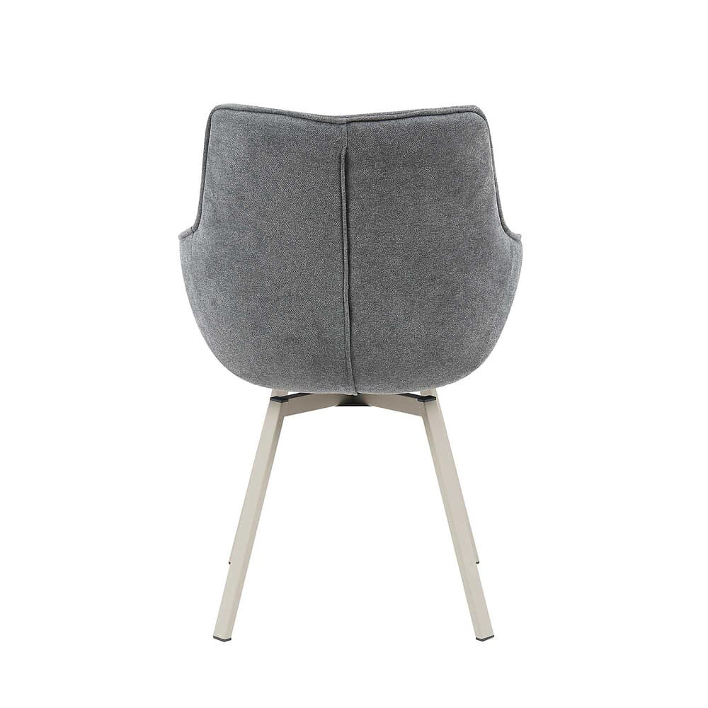 Modern grijze fauteuil met fabric upholstery en witte houten poten, perfect voor een eigentijdse woonkamer of kantoor. Comfort en stijl gecombineerd in een strak design.