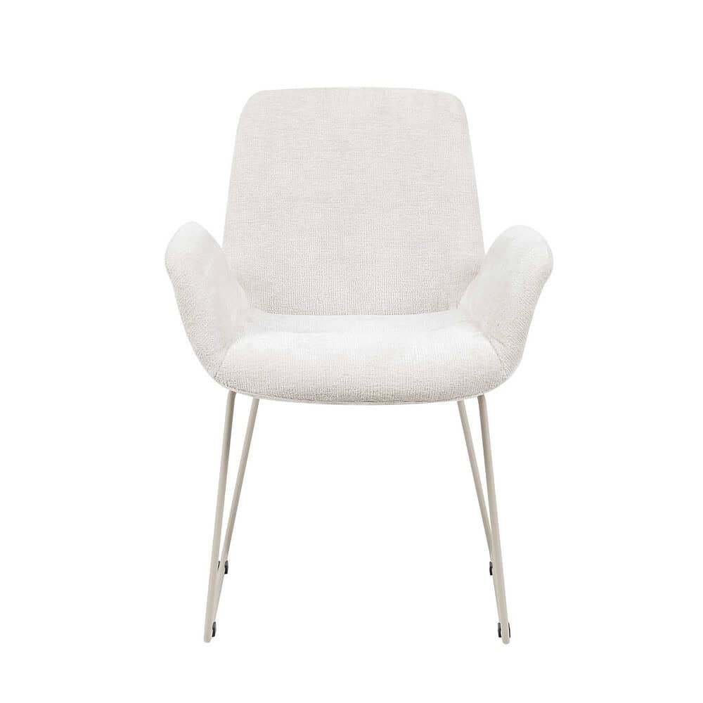 Elegante witte lounge fauteuil met moderne metalen poten, perfect voor een stijlvolle woonkamer of kantoorinrichting. Comfortabel en tijdloos ontwerp van Mokana Meubelen.
