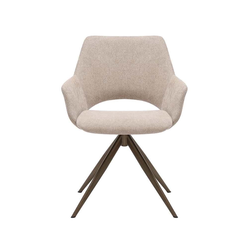 Moderne beige stoffe lounge stoel met houten pootjes, perfect voor stijlvolle woon- en kantoorinrichting.