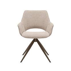 Moderne beige stoffe lounge stoel met houten pootjes, perfect voor stijlvolle woon- en kantoorinrichting.