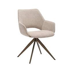 Moderne beige stoffen bureau- of vergaderstoel met metalen onderstel, ideaal voor kantoor of thuisgebruik.