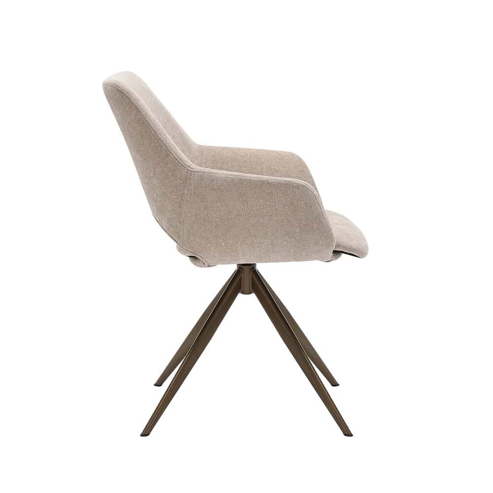 Modern beige stoffen bureaustoel met draai- en ergonomisch ontwerp voor comfortabel werken.