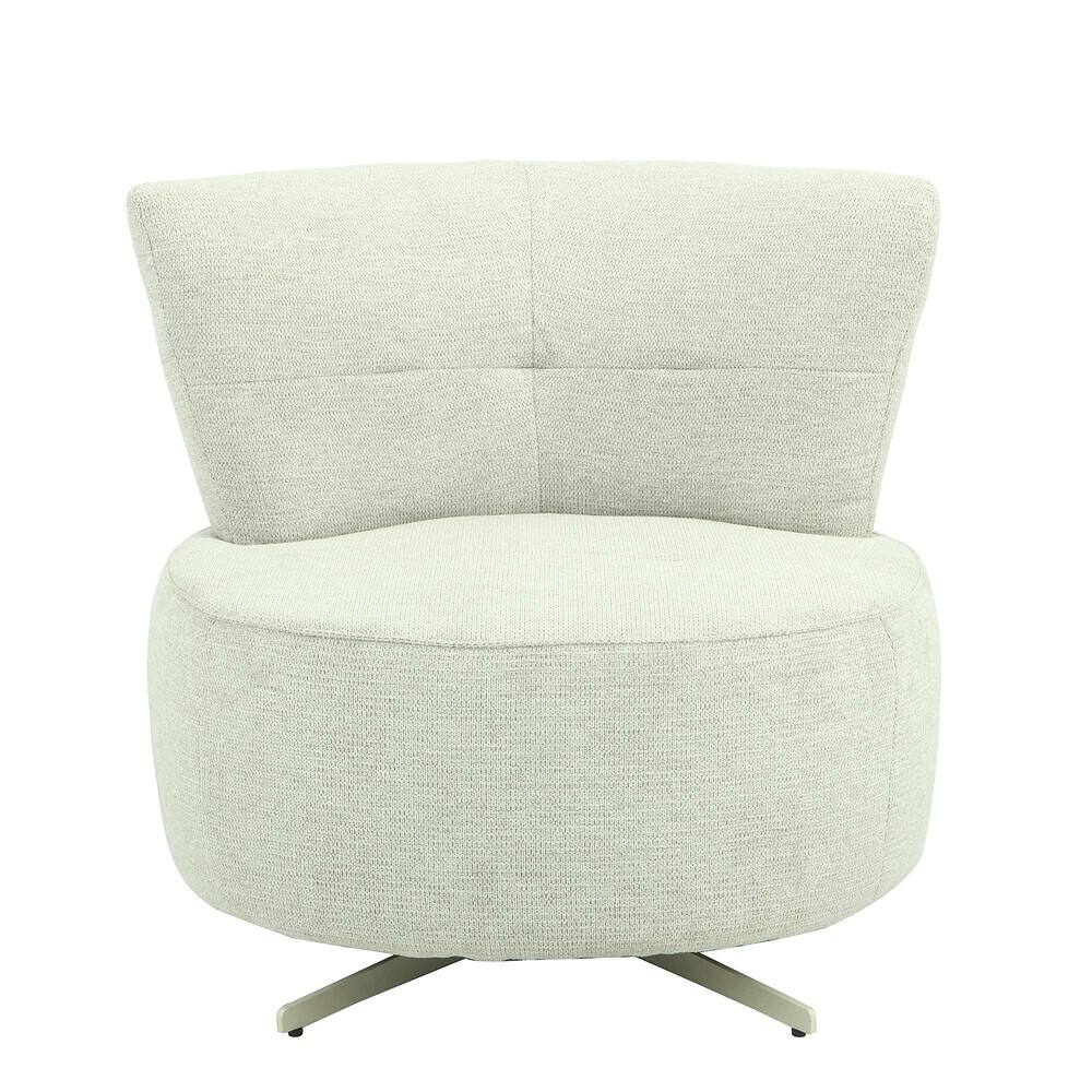 Elegante witte draaifauteuil met zacht textiel, perfect voor een moderne woonkamer en comfortabele zithoek. Mokana Meubelen biedt stijlvolle en op maat gemaakte meubeloplossingen.