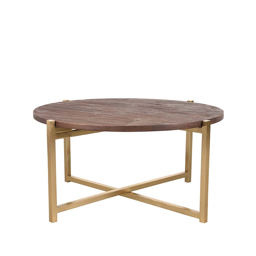Elegante ronde eettafel van Mokana Meubelen met een houten blad en een minimalistisch houten frame, perfect voor een moderne woonkamer of eetkamer.