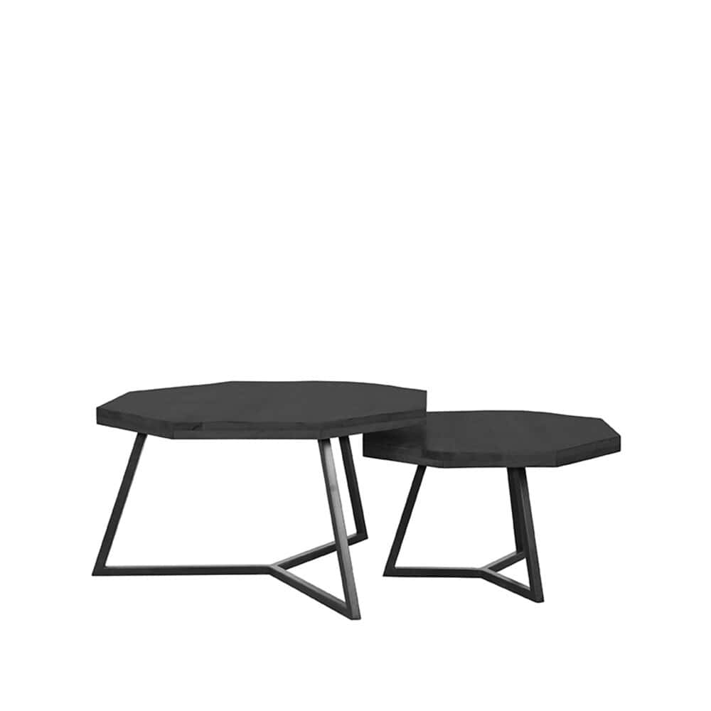 Robuuste zwarte salontafels van Mokana Meubelen, modern ontwerp met metalen poten, geschikt voor een eigentijdse inrichting. Perfect voor woonkamers, lounges en kantoren.