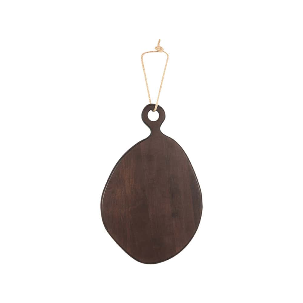 Houten snijplank met katoenen touw voor ophangen, handgemaakt en duurzame kwaliteit. Perfect voor de keuken, stijlvolle en functionele accessoire van Mokana Meubelen.