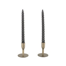 Elegante kaarsenstandaards in zwart en goud, modern ontwerp, ideaal voor sfeervolle interieurdecoratie, verkrijgbaar bij Mokana Meubelen.