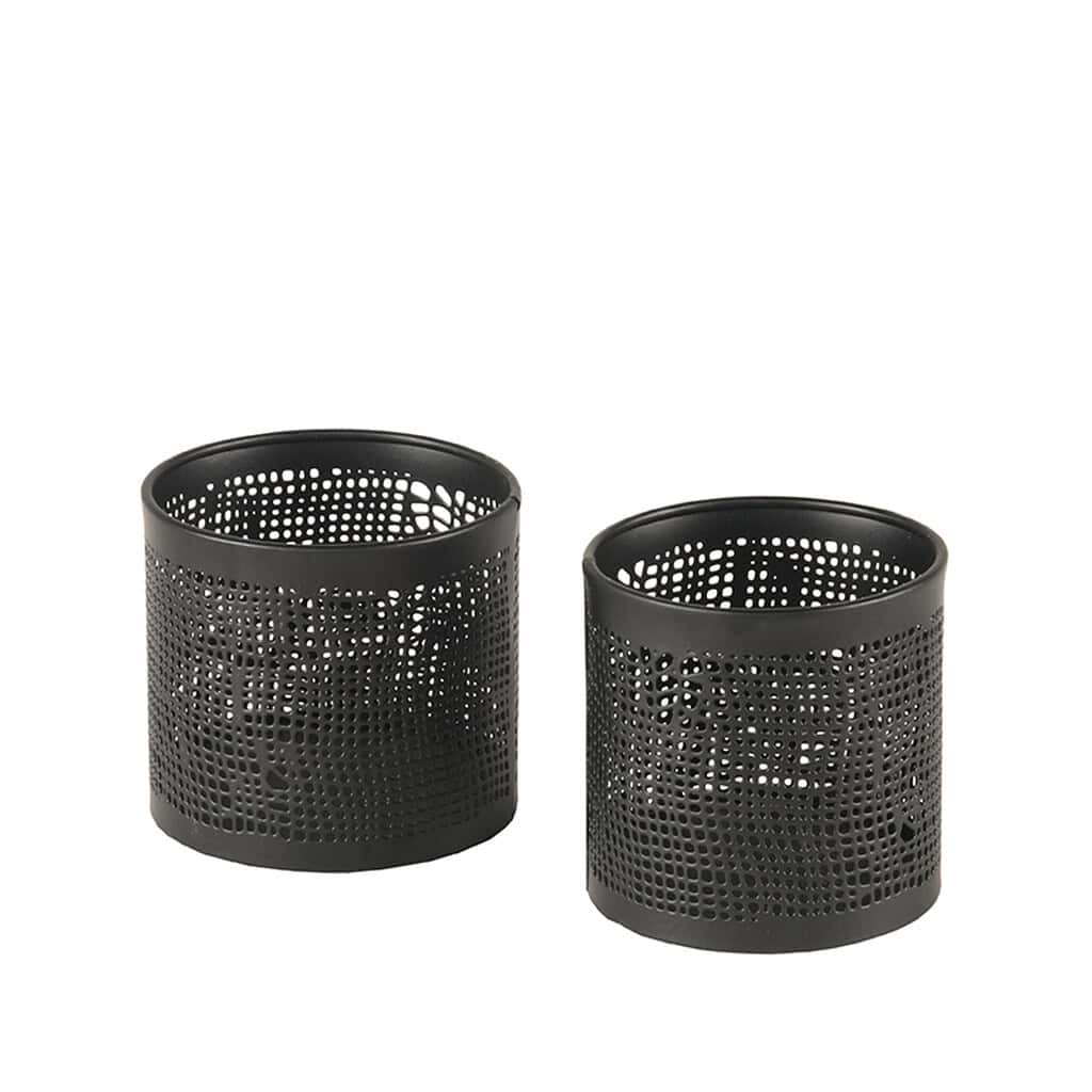 Kunststof bureaulampen, zwart perforatie design, modern bureau-accessoire, stijlvolle kantoorverlichting, Mokana Meubelen.