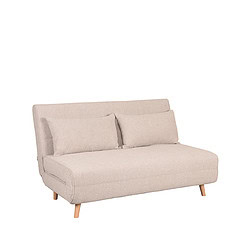 Elegante stoffen bank met slanke houten poten, perfect voor moderne woonkamers en comfortabel om te ontspannen.