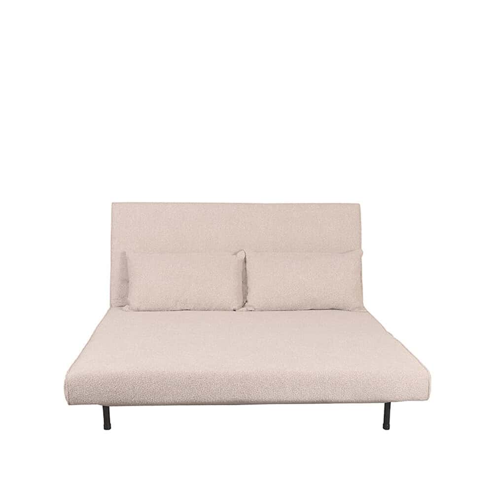 Luxe stoffen slaapbank met afneembare kussen in een lichtroze kleur, modern design en comfortabele zitervaring, perfect voor elke woonkamer of gastenverblijf.