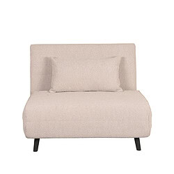 Lichte, moderne Jaren 50 bank met zwart houten poten en bijpassende kussen, perfect voor een retro of Scandinavisch interieur.