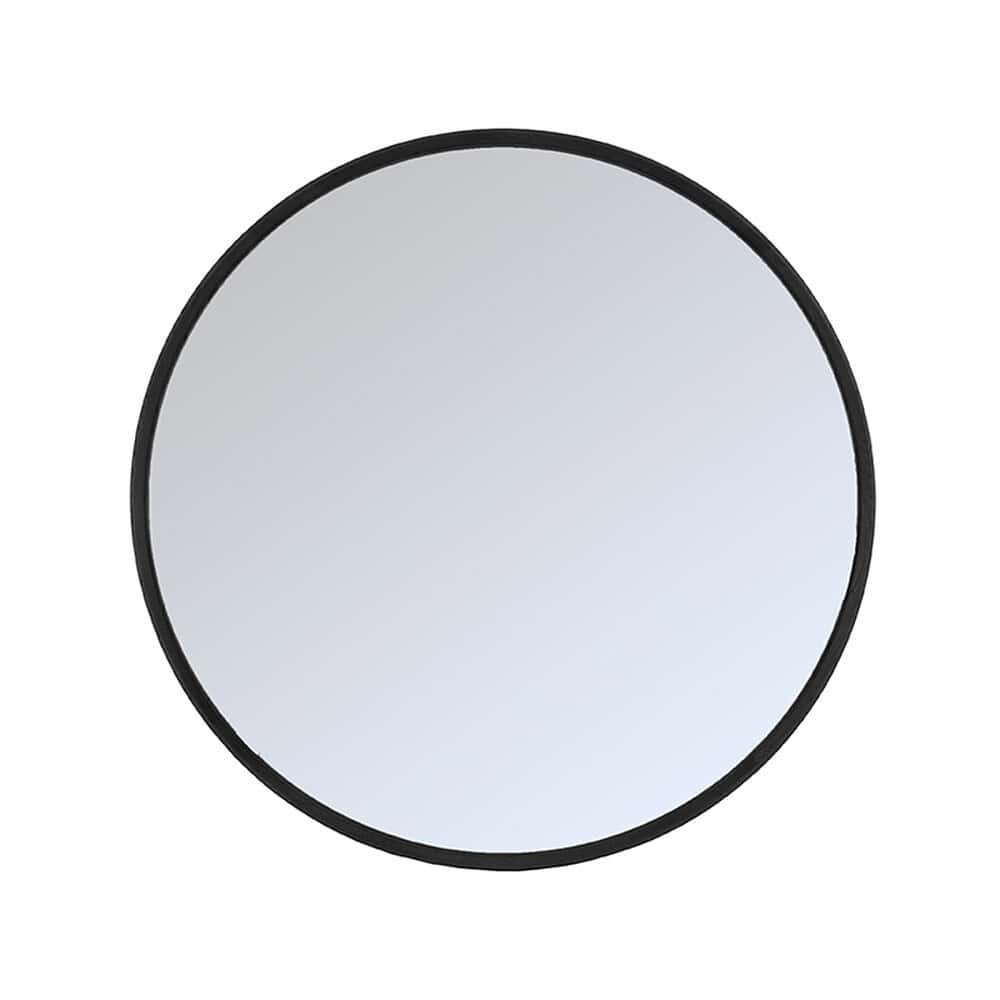 Rubberen wandspiegel met zwart frame voor stijlvolle badkamerdecoratie.