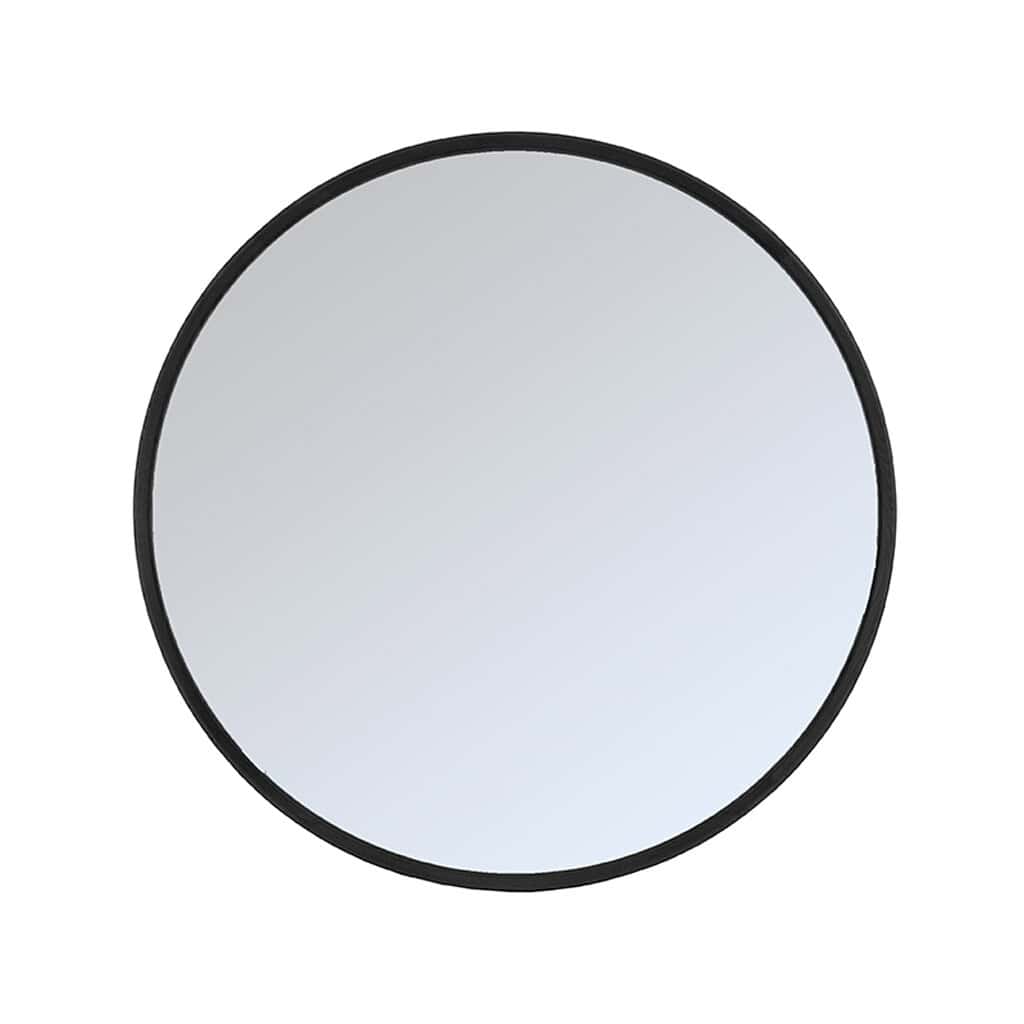 Rubberen wandspiegel met zwart frame voor stijlvolle badkamerdecoratie.