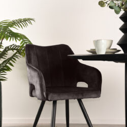 LABEL51 Eetkamerstoel Noud - Antraciet - Velours - Black Frame