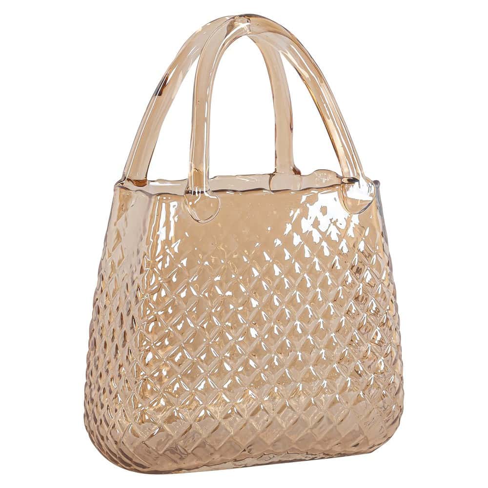 Grote glazen tas met diamond patroon en omwikkelde handvatten, elegant accessoire voor dagelijks gebruik of speciale gelegenheden.