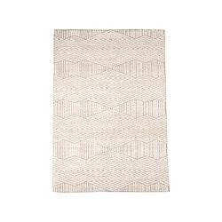 Delicate beige en witte geometrische tapijt met moderne tribal patroon, ideaal voor een stijlvolle woonkamer of slaapkamer.
