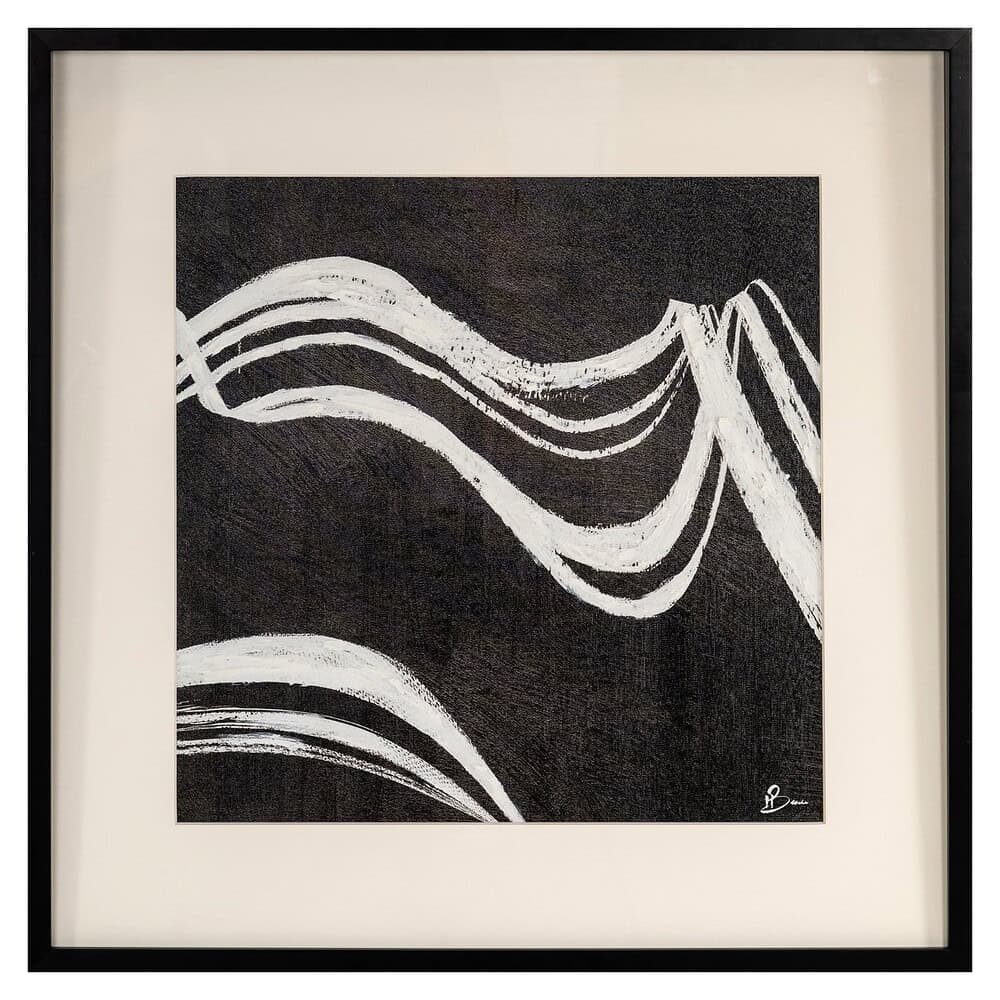 Duidelijke witte lijnen op een zwart geometrisch kunstwerk, geschikt voor moderne interieurdecoratie.