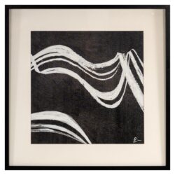 Duidelijke witte lijnen op een zwart geometrisch kunstwerk, geschikt voor moderne interieurdecoratie.