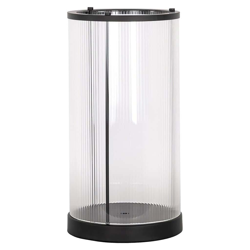 Glazen draaideur wasmachine kast met zwart frame en zijkant, modern design voor in de wasruimte of keuken.