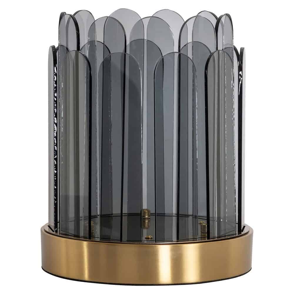 Elegant glazen displaykast met goudkleurige basis, perfect voor het tentoonstellen van snoep, sieraden of kleine meubels in huis of winkel. Modern design met glazen panelen en een luxe uitstraling.