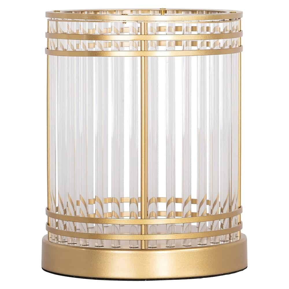 Elegante gouden en glazen koffietafel met modern design, perfect voor stijlvolle woonkamers en interieurdecoratie.