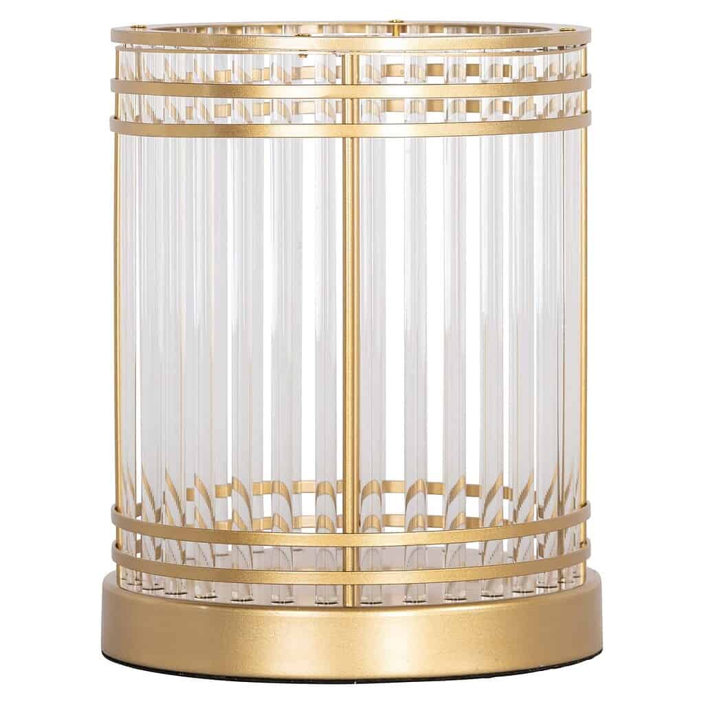 Elegante gouden en glazen koffietafel met modern design, perfect voor stijlvolle woonkamers en interieurdecoratie.