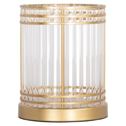 Elegante gouden en glazen koffietafel met modern design, perfect voor stijlvolle woonkamers en interieurdecoratie.