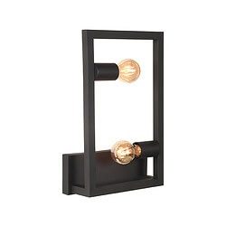 Elegant zwart metalen wandlamp met twee filamentlampen - modern en industrieel design voor in huis of kantoor.