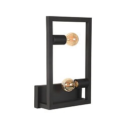 Metalen muur lamp met twee E14 lampen, modern industrieel design, zwart frame en helder glas, perfect voor woonkamer of kantoor, stijlvolle verlichting van hoge kwaliteit.