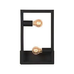 Eettafellamp in zwart metalen frame met twee moderne gloeilampen, minimalistisch design, perfect voor een stijlvolle en sfeervolle inrichting.