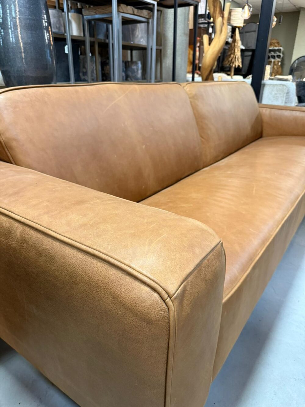 Luik 4 zits vintage leder cognac