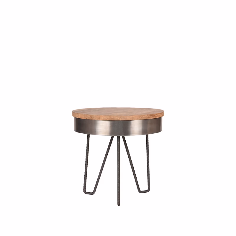 LABEL51 Bijzettafel Saran - Grijs - Mangohout - 44 cm - Rond