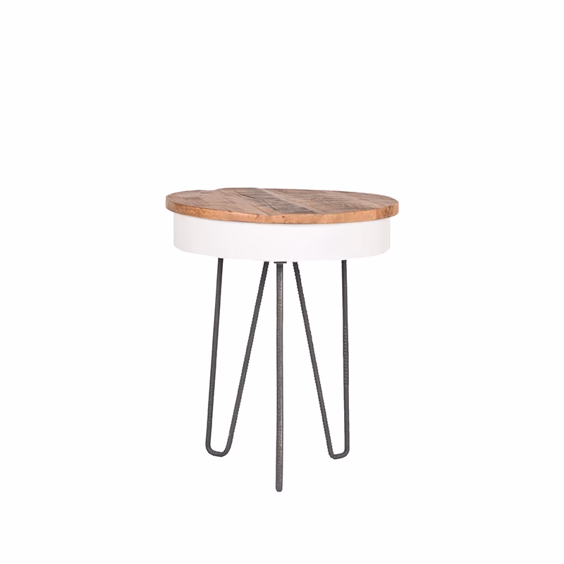 LABEL51 Bijzettafel Saria - Wit - Mangohout - 44 cm - Rond