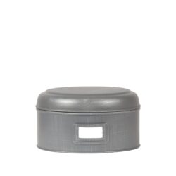 Rote metalen opbergdoos met deksel, geschikt voor huishoudelijk gebruik en opslag, compact en stevig design, ideaal voor organiseren in huis of kantoor, voorraadbak of bewaardoos, lichtgrijs kleur, eenvoudige sluiting, duurzame constructie, vintage industriële stijl, multifunctioneel gebruik, Mokana Meubelen product.