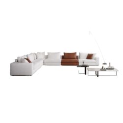 Hoekbank Mondial van Zitform met supercomfort en leuke elementen gecombineerd met leer en stof. Volledig zelf samen te stellen.