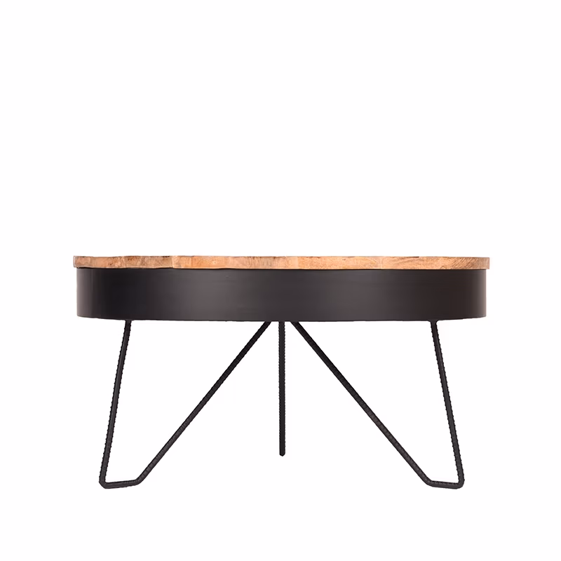 LABEL51 Salontafel Saran - Zwart - Mangohout - 80 cm - Rond