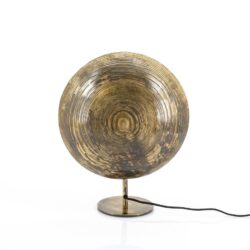 Glazen tafellamp met unieke gouden afwerking en elegante ronde vorm, perfect voor een modern interieur en sfeervolle verlichting.