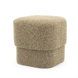 Comfortabele, ronde stoffen poef in beige, ideaal voor woonkamer of hal, modern meubelstuk van Mokana Meubelen.