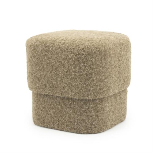 Comfortabele, ronde stoffen poef in beige, ideaal voor woonkamer of hal, modern meubelstuk van Mokana Meubelen.