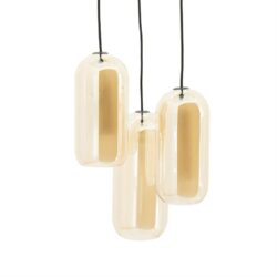 Modern hanglamp met uniek design, ideaal voor woonkamer of eetkamer, gemaakt van glas met gouden accenten, stijlvolle verlichting voor elegant interieur.